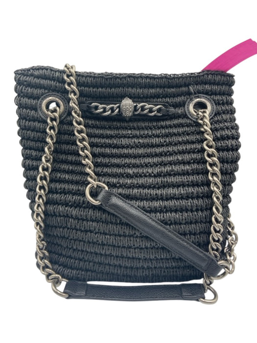 Kurt Geiger Black & Gunmetal Paper Leather trim Bird Woven Hand Bag Black & Gunmetal / S