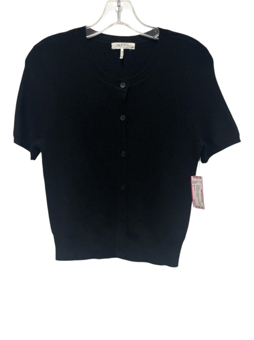 Rag & Bone Size S Black Acrylic & Wool Short Sleeve Rib Knit Buttons Cardigan Black / S