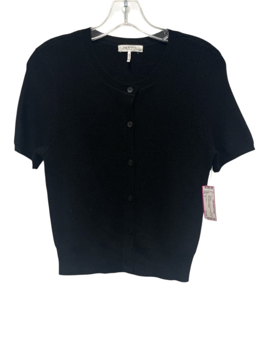 Rag & Bone Size S Black Acrylic & Wool Short Sleeve Rib Knit Buttons Cardigan Black / S