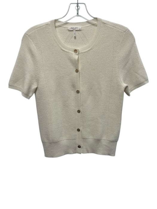 Rag & Bone Size S Cream Acrylic & Wool Short Sleeve Rib Knit Buttons Cardigan Cream / S