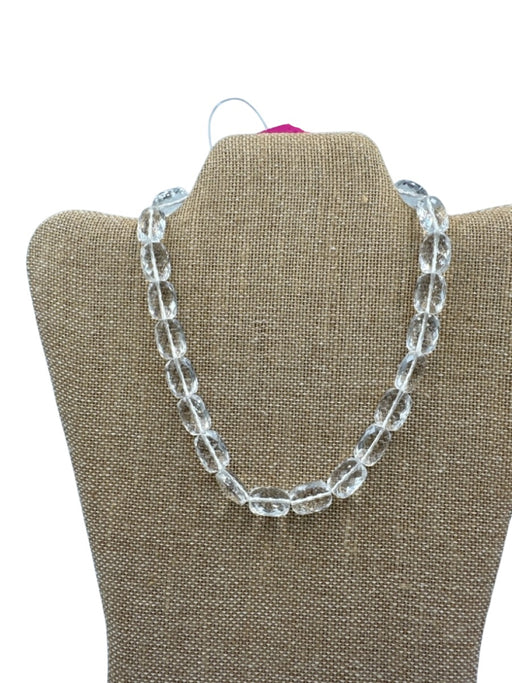 Clear 925 Sterling Silver Faceted Glass Bead Lobster Clasp Necklace Clear