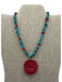 Red & Turquoise Beaded Shard Floral Pendant Toggle Clasp Necklace Red & Turquoise