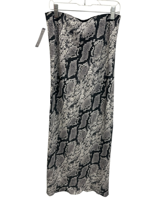 Theory Size P Black & White Silk Elastic Waistband Snake Print Side Slit Skirt Black & White / P