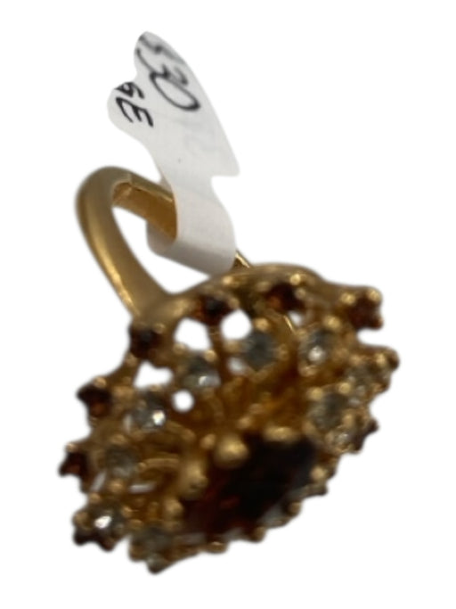 Brown, Clear & Gold 18K HGE Rhinestone Burst Faceted Ring Brown, Clear & Gold