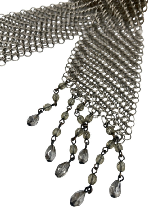 Silver Tone Metal Mesh Dangling Beads Long Tie Necklace Silver Tone