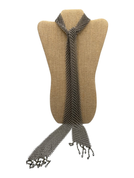 Silver Tone Metal Mesh Dangling Beads Long Tie Necklace Silver Tone