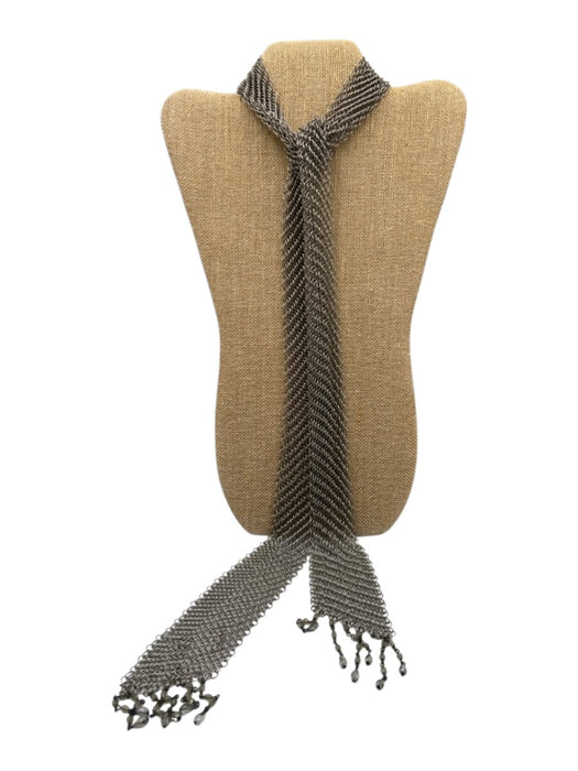Silver Tone Metal Mesh Dangling Beads Long Tie Necklace Silver Tone