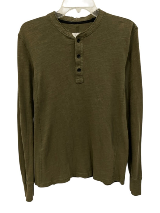 Rag & Bone Size XS Green Cotton Solid Henley Men's Long Sleeve Shirt Green / XS