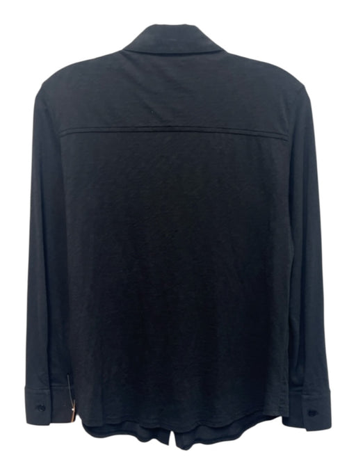 Theory Size Small Black Cotton Long Sleeve Button Front Collar Top Black / Small