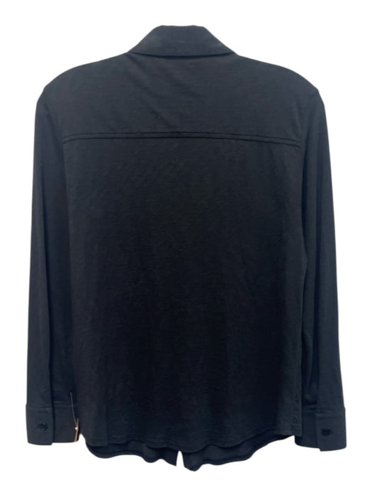 Theory Size Small Black Cotton Long Sleeve Button Front Collar Top Black / Small