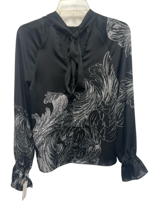 Ted Baker Size 1 Black & White Polyester Long Sleeve Floral Gathered Top Black & White / 1