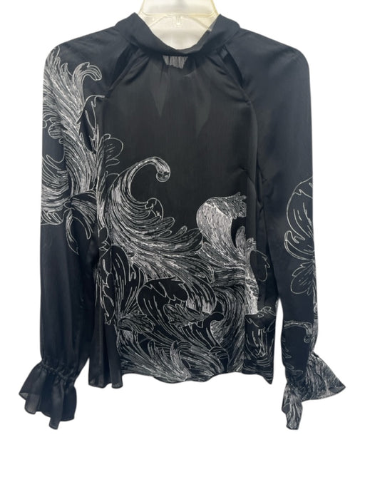 Ted Baker Size 1 Black & White Polyester Long Sleeve Floral Gathered Top Black & White / 1