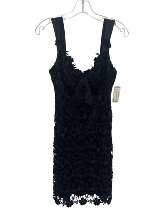 Yoana Baraschi Size 0 Black Rayon Sleeveless Floral Satin Bow Detail Dress Black / 0