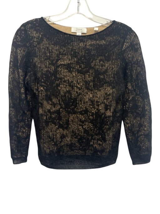 Vince Size XS Black & Beige Polyamide & Alpaca 3/4 Sleeve Knit Overlay Sweater Black & Beige / XS