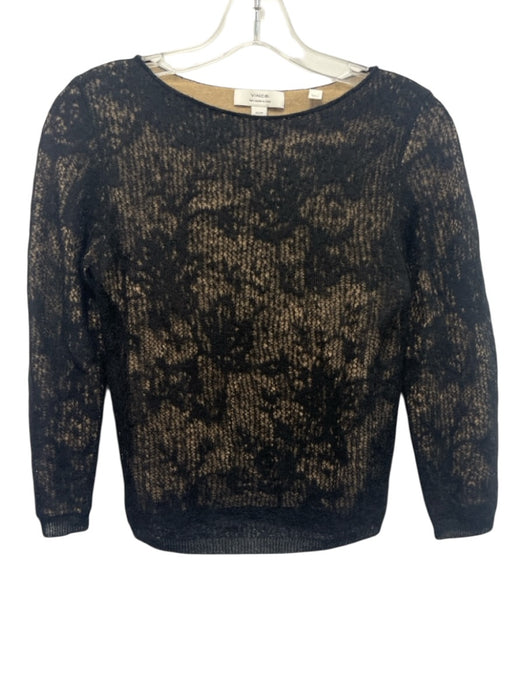 Vince Size XS Black & Beige Polyamide & Alpaca 3/4 Sleeve Knit Overlay Sweater Black & Beige / XS