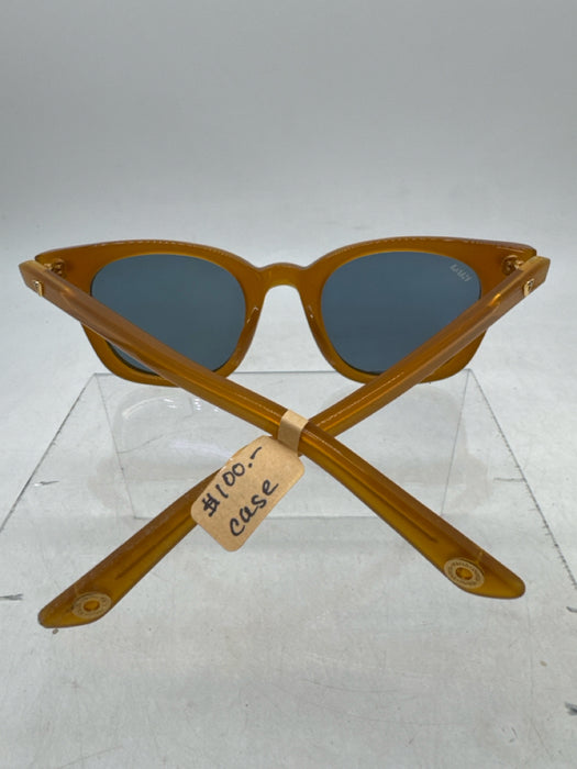 Trance Yellow Brown Acetate Wayfarer Blue Lens Sunglasses