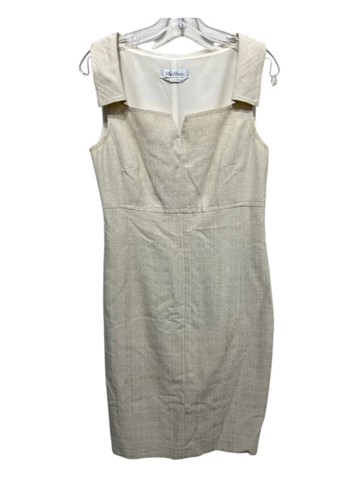 MaxMara Size 10 Cream White Cotton Blend Sleeveless Textured Collar Dress Cream White / 10