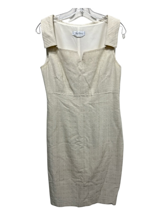 MaxMara Size 10 Cream White Cotton Blend Sleeveless Textured Collar Dress Cream White / 10