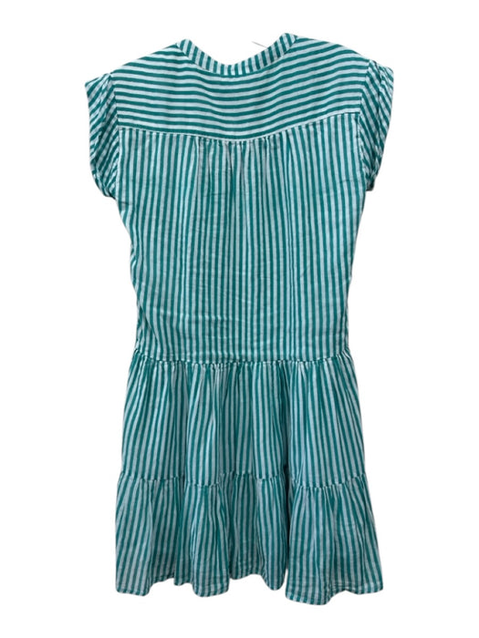 Oliphant Size S Teal & White Cotton Striped Mini V Neck Cap Sleeve Dress Teal & White / S