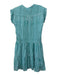 Oliphant Size S Teal & White Cotton Striped Mini V Neck Cap Sleeve Dress Teal & White / S