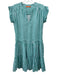 Oliphant Size S Teal & White Cotton Striped Mini V Neck Cap Sleeve Dress Teal & White / S