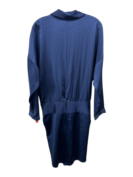 Mason Size 6 Navy Silk Satin Mini Long Sleeve V Neck Dress Navy / 6