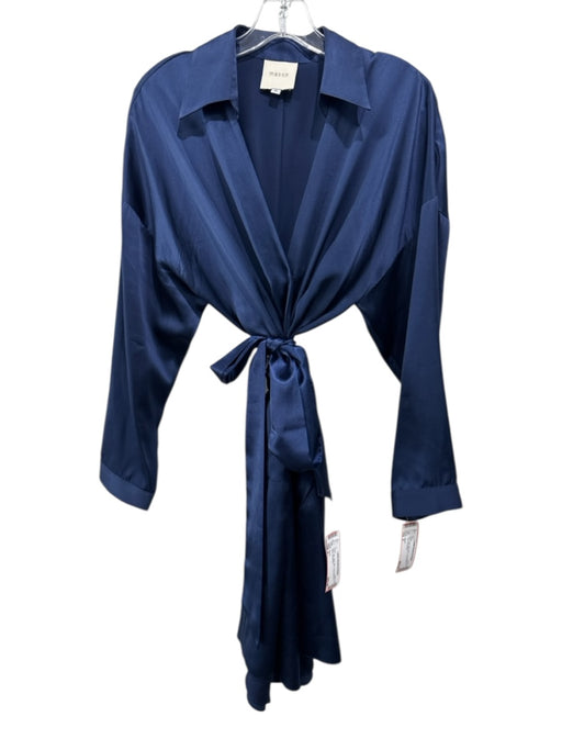 Mason Size 6 Navy Silk Satin Mini Long Sleeve V Neck Dress Navy / 6