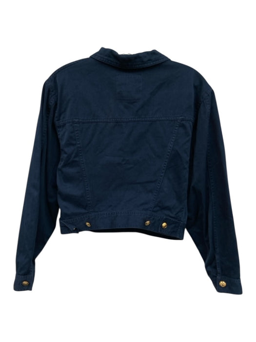 Moschino Jeans Size 40 Navy Blue Cotton Button Front Cropped Collared Jacket Navy Blue / 40