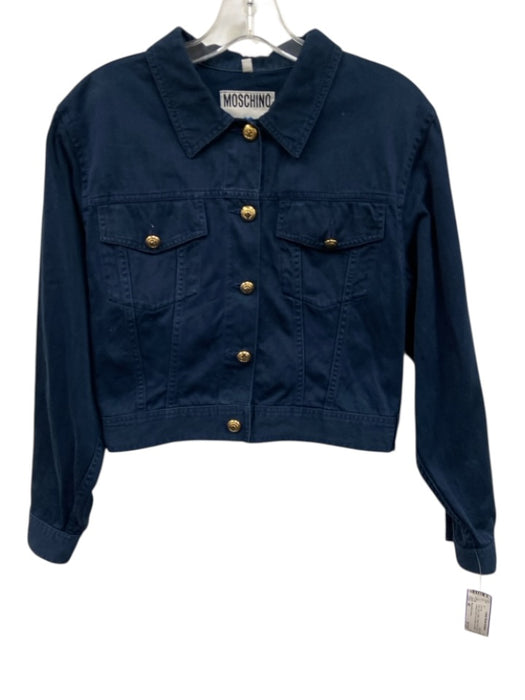 Moschino Jeans Size 40 Navy Blue Cotton Button Front Cropped Collared Jacket Navy Blue / 40