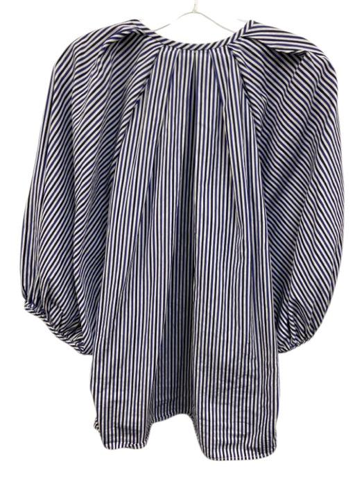 Martin Grant Size 34 White & Blue Cotton Striped 3/4 Balloon Sleeve V Neck Top White & Blue / 34