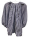 Martin Grant Size 34 White & Blue Cotton Striped 3/4 Balloon Sleeve V Neck Top White & Blue / 34