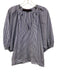 Martin Grant Size 34 White & Blue Cotton Striped 3/4 Balloon Sleeve V Neck Top White & Blue / 34