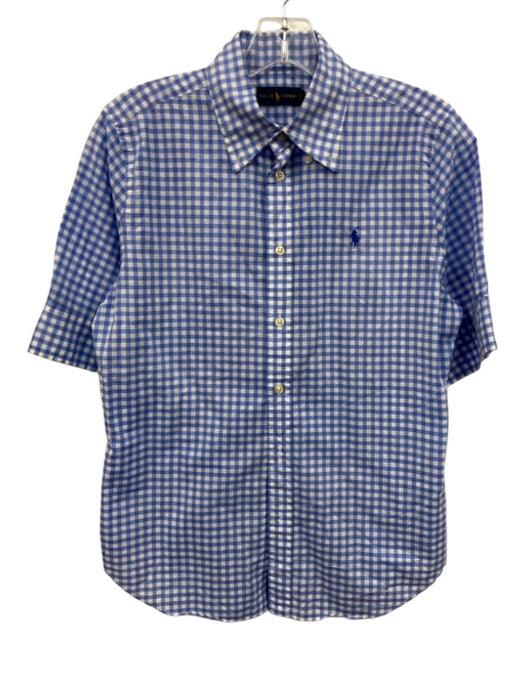 Ralph Lauren Size M Blue & White Cotton Gingham 1/2 Sleeve Button Up Shirt Top Blue & White / M