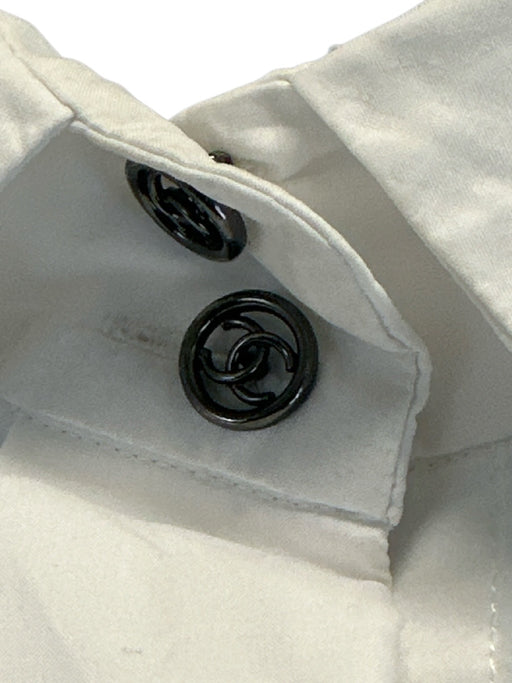 Chanel Size 38 White Cotton Long Sleeve Logo Detail Button Up Shirt Top White / 38