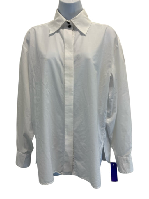 Chanel Size 38 White Cotton Long Sleeve Logo Detail Button Up Shirt Top White / 38