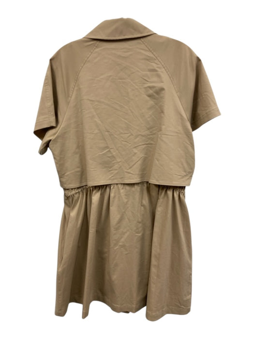 Exquise Size S Khaki Beige Cotton Blend Short Sleeve Snap Button Front Dress Khaki Beige / S