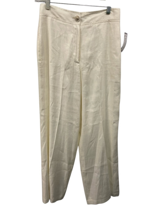 Elie Tahari Size 2 Cream White Linen Blend Trouser High Waist Wide Leg Pants Cream White / 2