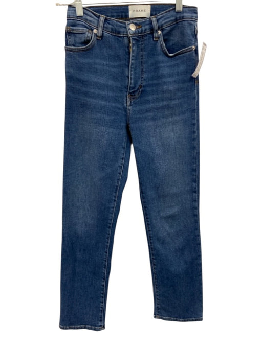 Frame Size 25 Medium Wash Cotton Blend Denim Whiskering High Waist Jeans Medium Wash / 25