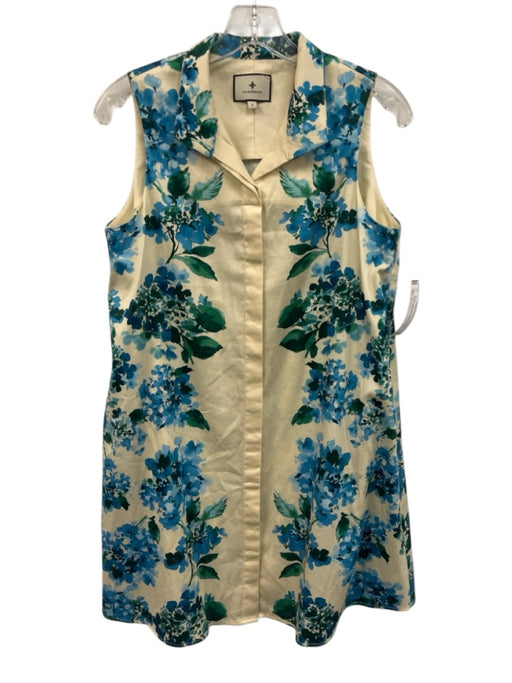 Tuckernuck Size S Cream Beige, Blue & Green Cotton Blend Watercolor Floral Dress Cream Beige, Blue & Green / S