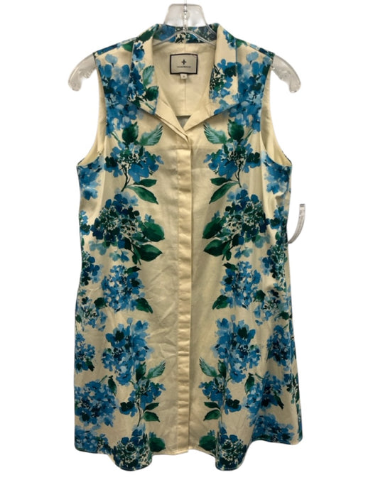 Tuckernuck Size S Cream Beige, Blue & Green Cotton Blend Watercolor Floral Dress Cream Beige, Blue & Green / S