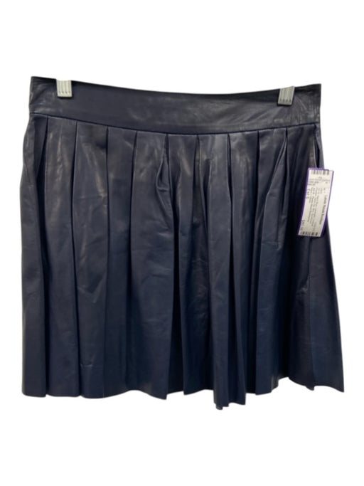 Alice + Olivia Size Est S Navy Blue Lambskin Leather Pleated Back Zip Mini Skirt Navy Blue / Est S