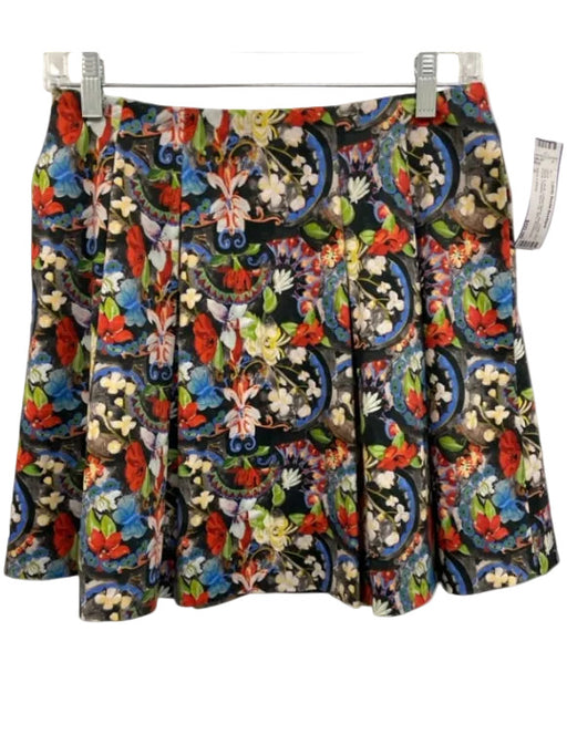 Alice + Olivia Size 6 Black & Multi Cotton Blend Abstract Floral Pleated Skirt Black & Multi / 6