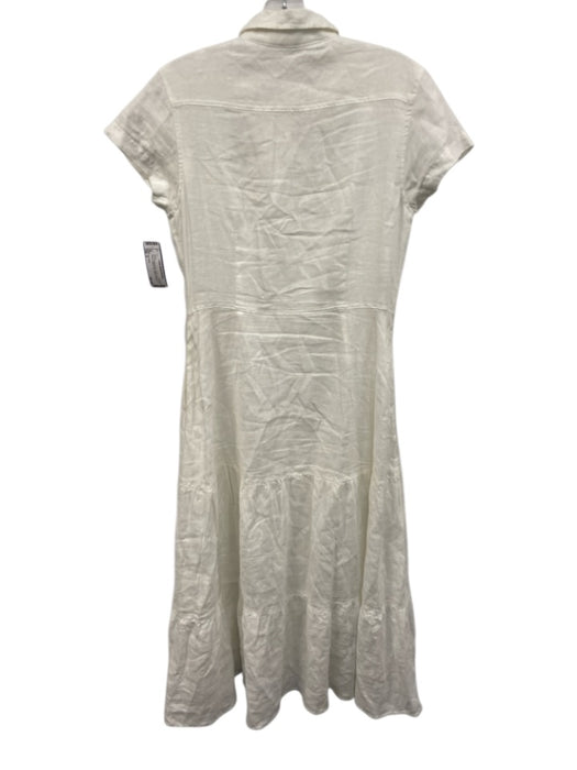 Elie Tahari Size 4 White Linen Short Sleeve Button Front Breast Pockets Dress White / 4