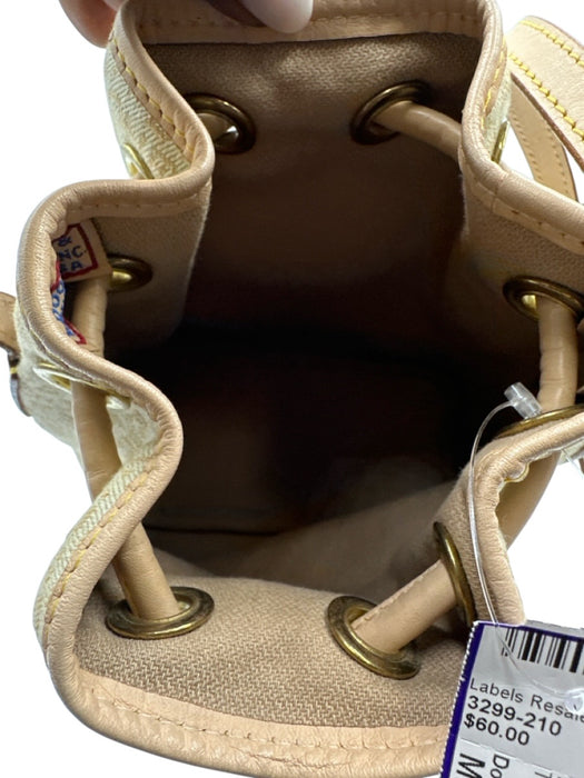 Dooney & Bourke Beige Canvas Leather trim Drawstring Top Bucket Shoulder Bag Beige / Mini