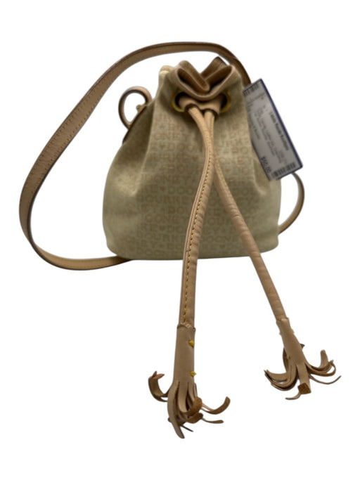 Dooney & Bourke Beige Canvas Leather trim Drawstring Top Bucket Shoulder Bag Beige / Mini