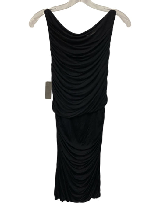 Derek Lam Size 2 Black Viscose & Silk Sleeveless Boat Neck Ruched Draped Dress Black / 2