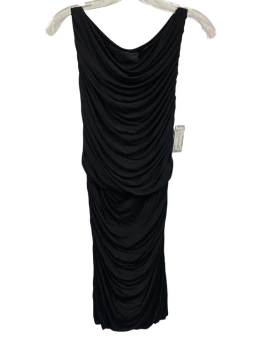 Derek Lam Size 2 Black Viscose & Silk Sleeveless Boat Neck Ruched Draped Dress Black / 2