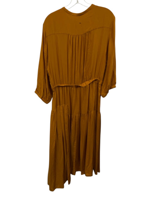 Cuyana Size L Marigold Yellow Tencel 3/4 Balloon Sleeve 1/2 Button Tiered Dress Marigold Yellow / L