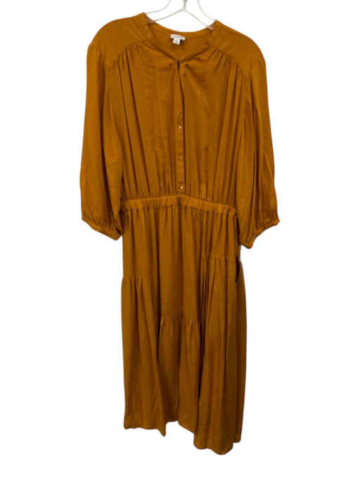 Cuyana Size L Marigold Yellow Tencel 3/4 Balloon Sleeve 1/2 Button Tiered Dress Marigold Yellow / L