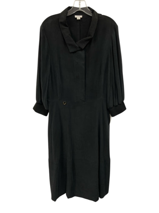 Cuyana Size XL Charcoal Black Silk 3/4 Balloon Sleeve 1/2 Zip Side Slits Dress Charcoal Black / XL